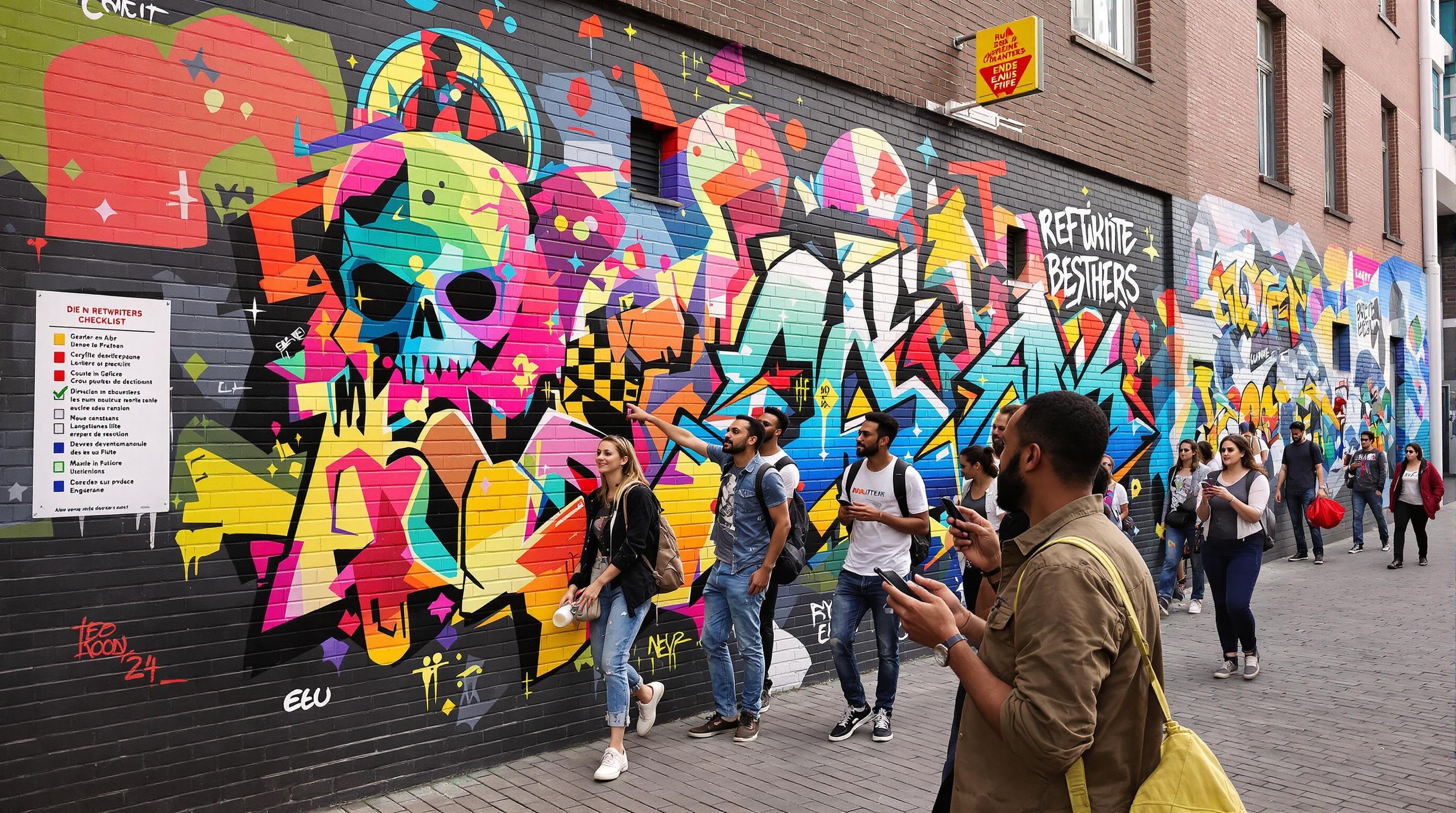 Street art Rotterdam groupe jeunes appli Rewriters muraux colorés checklist graffiti.