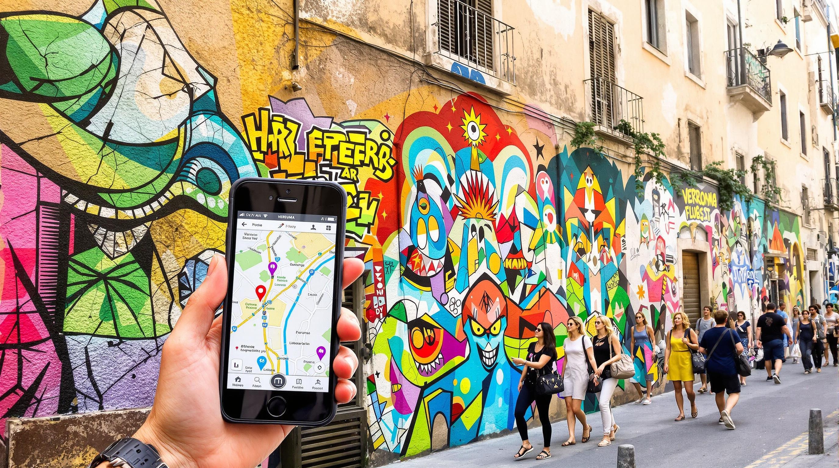 Balade street art Veronetta avec fresques et voyageurs explorant