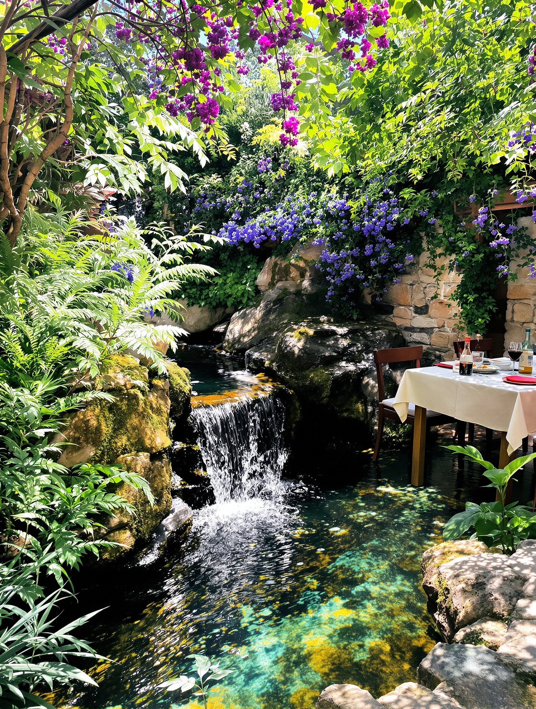 Taverne au bord de la cascade à Argyroupoli