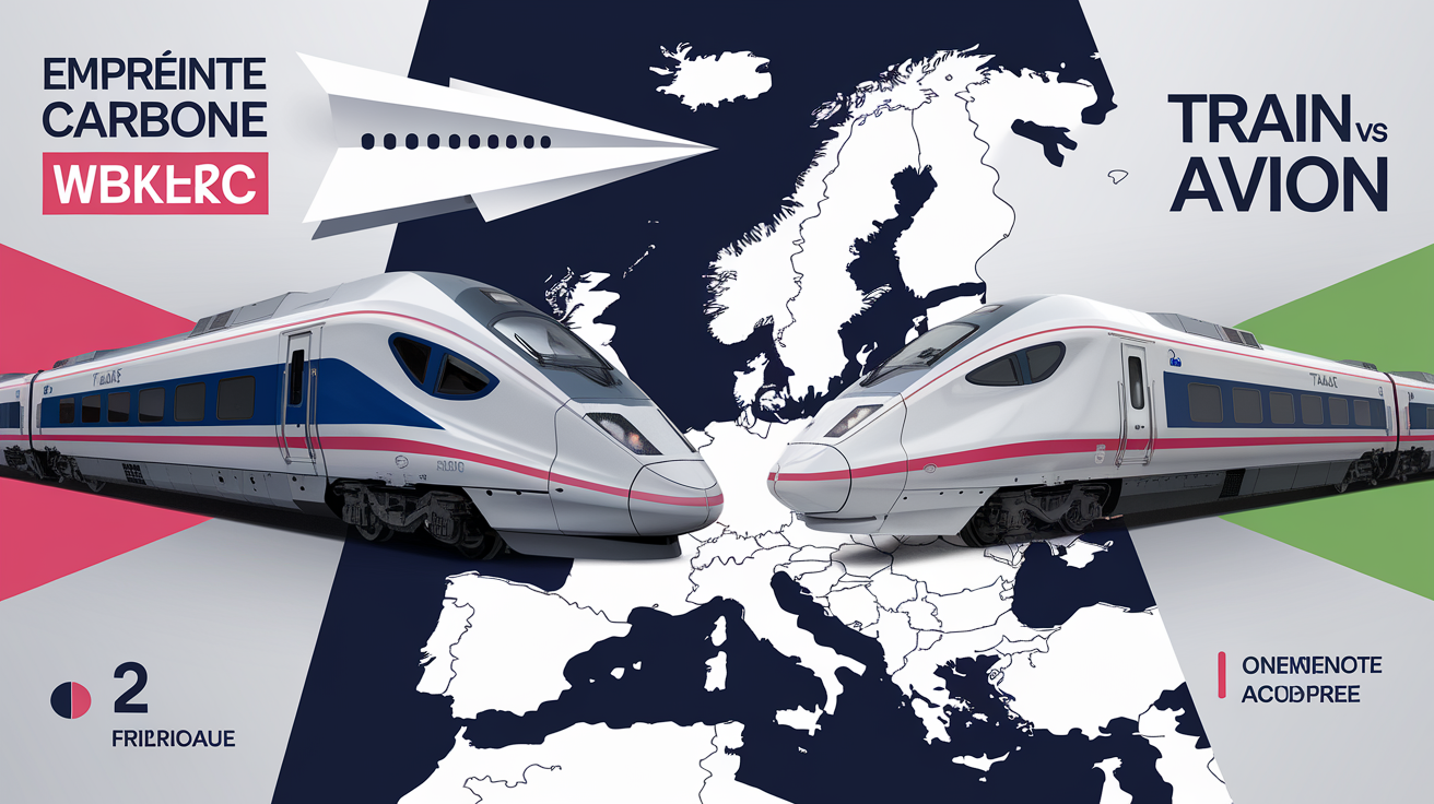 Comparatif Thalys vs avion papier sur carte Europe infographie CO2.