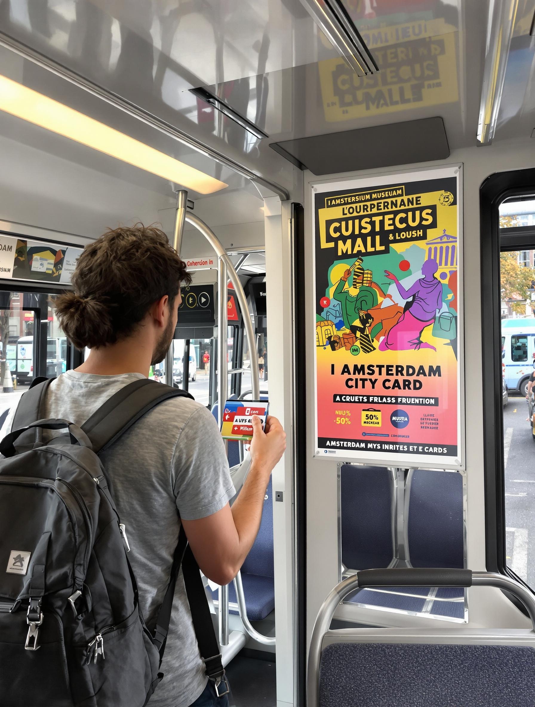 Touriste scannant I amsterdam City Card dans tram