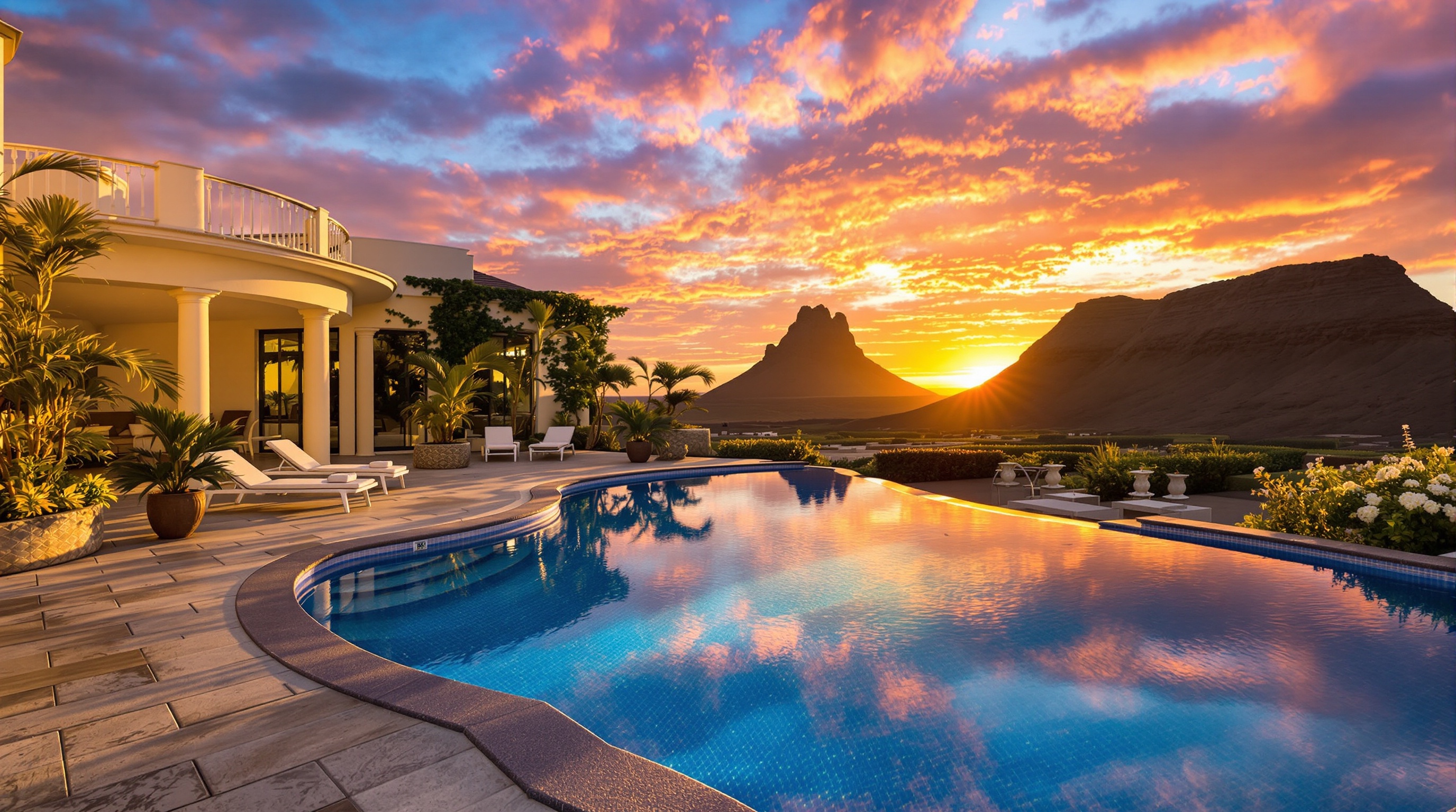 villa avec piscine privée Lanzarote coucher soleil