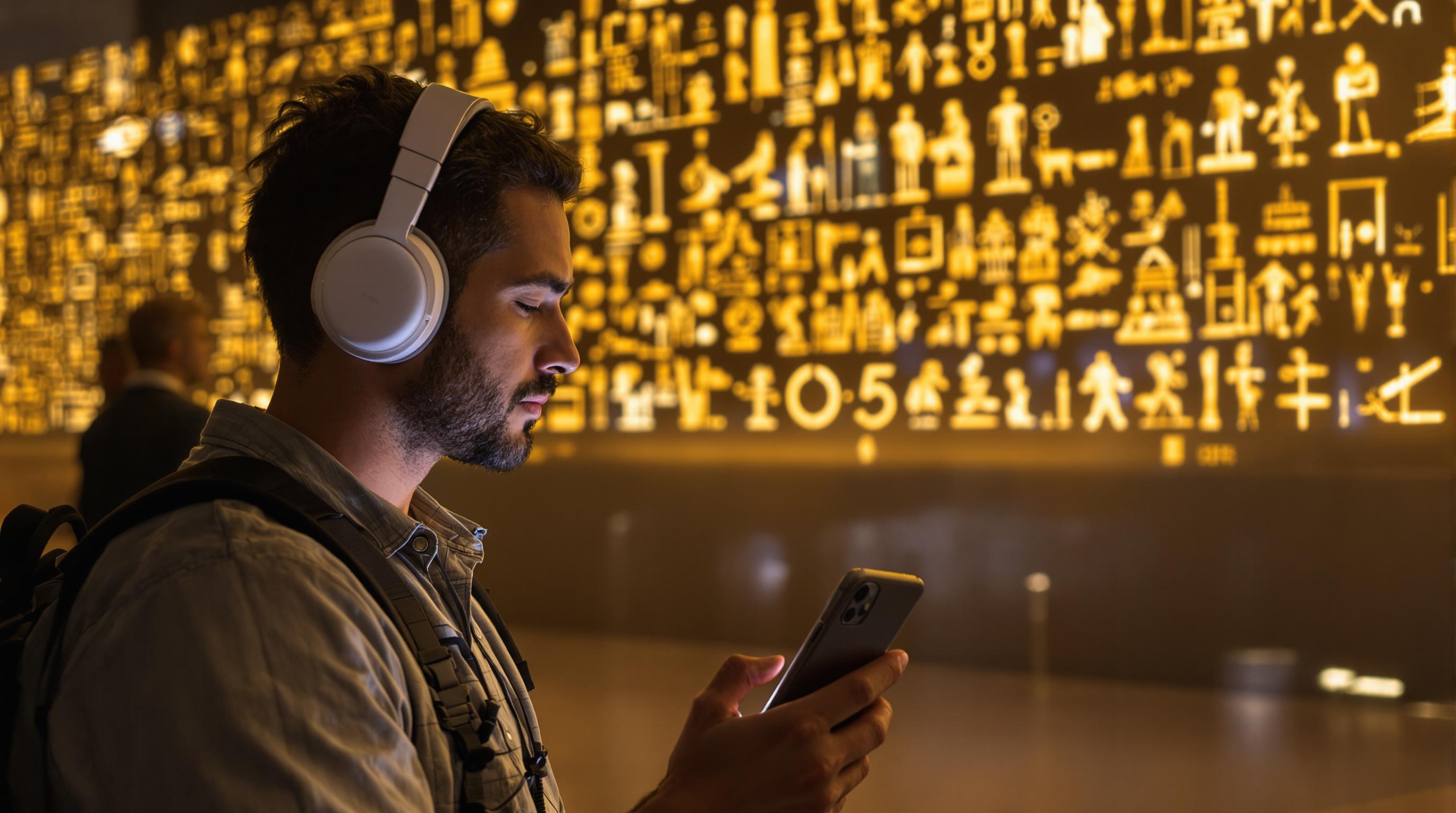 Visiteur utilisant un audioguide au Museo Egizio