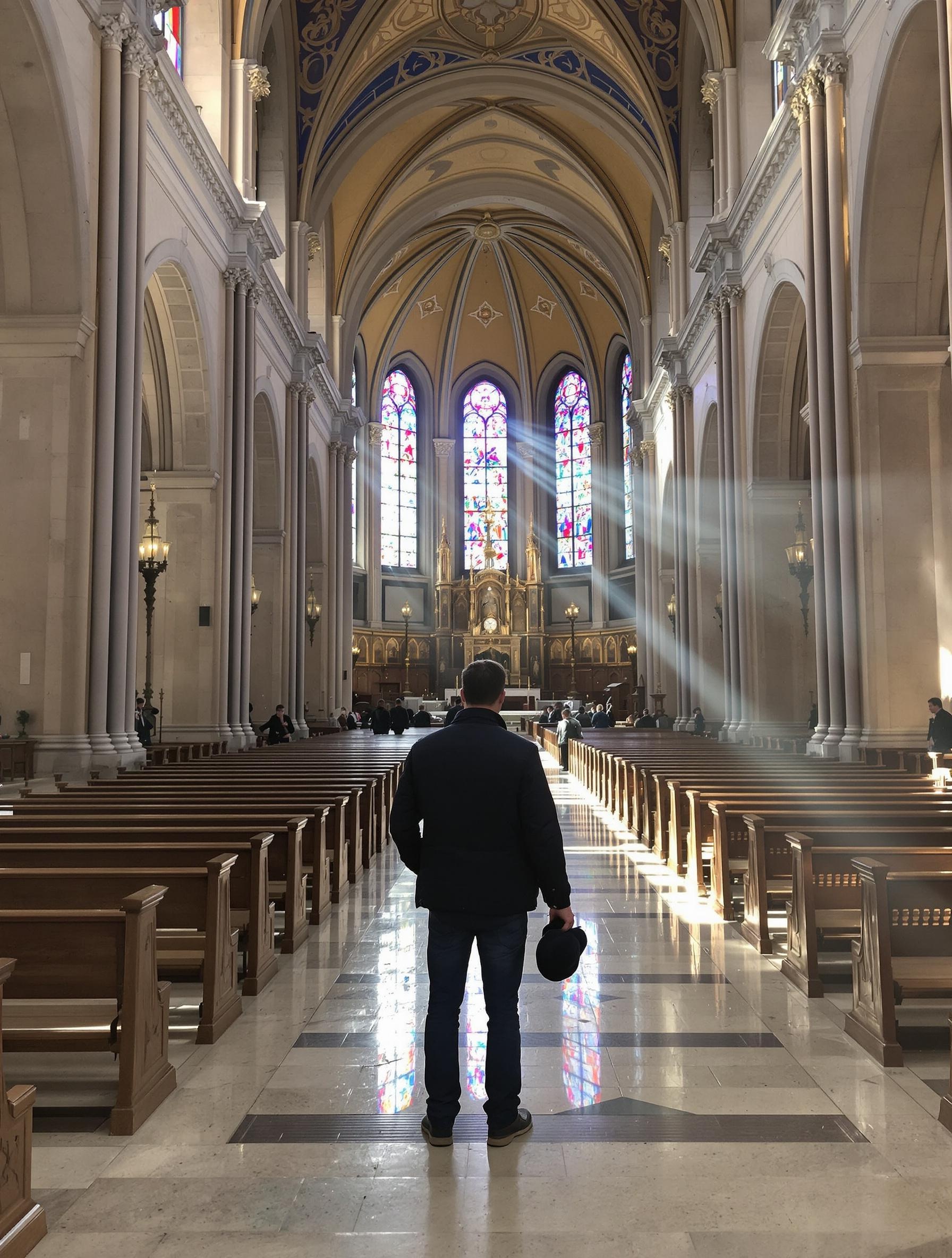 Visiteur respectant le silence dans une église parisienne