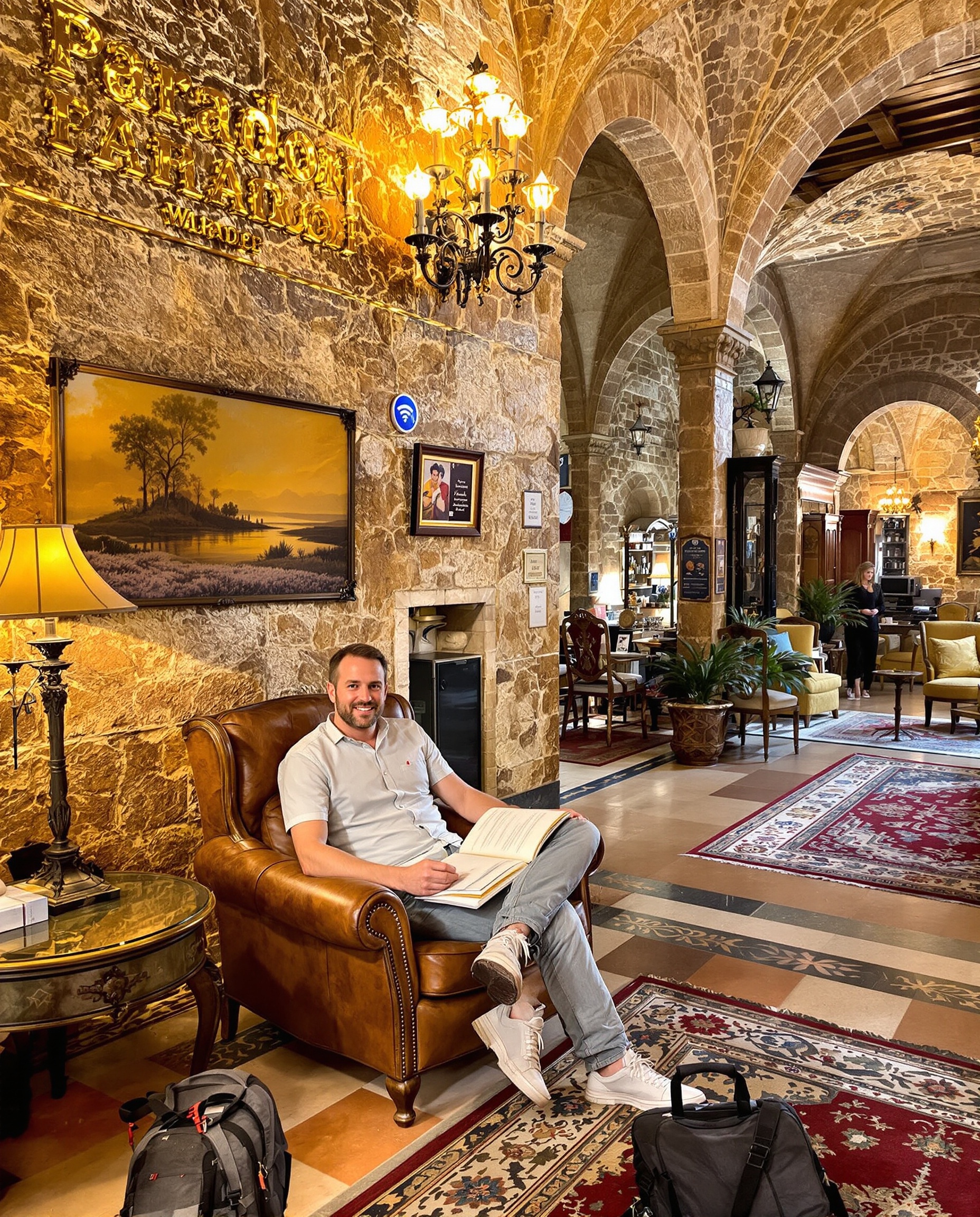 Lobby Parador Espagnol style carnet de voyage