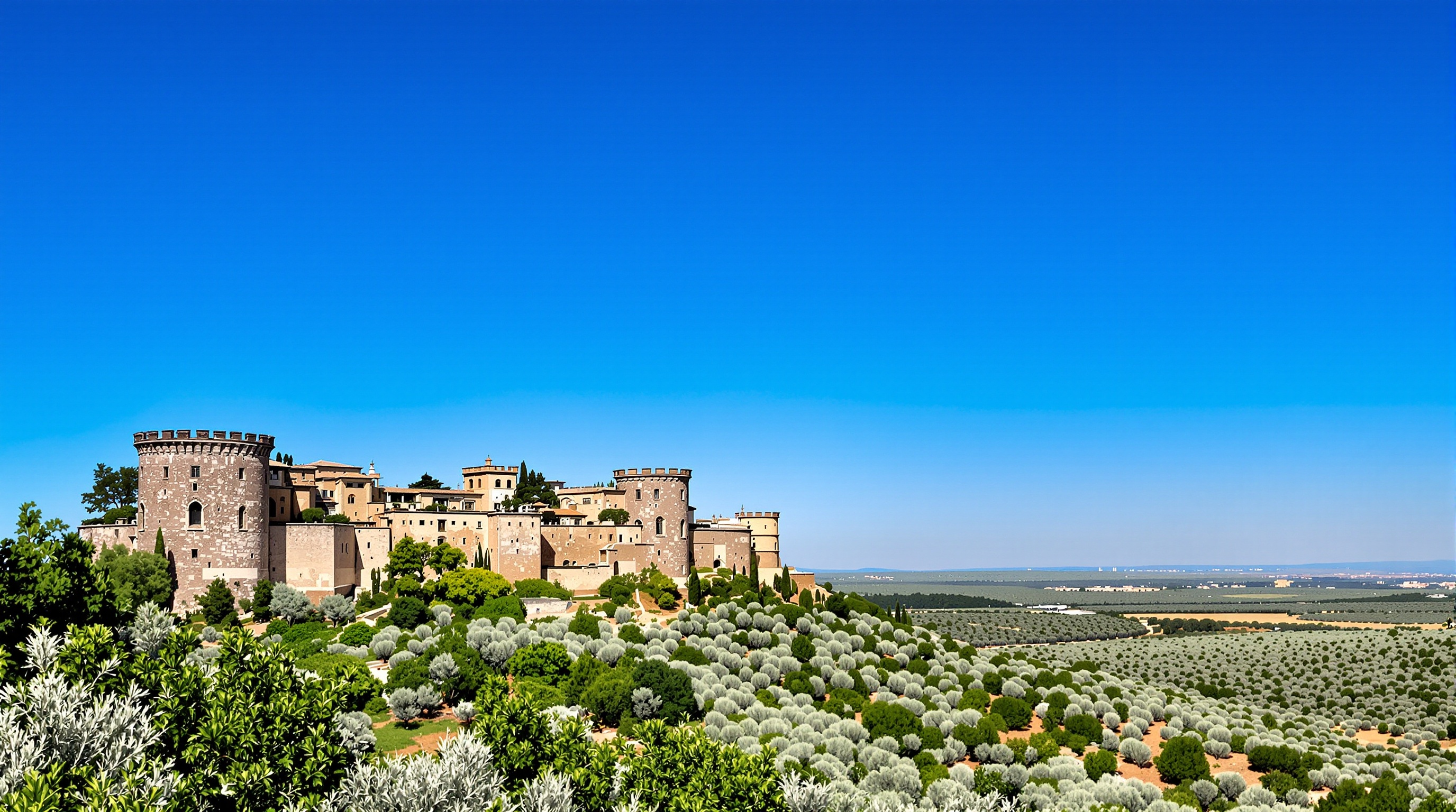 Vue aérienne du Parador de Jaén sur le Cerro de Santa Catalina