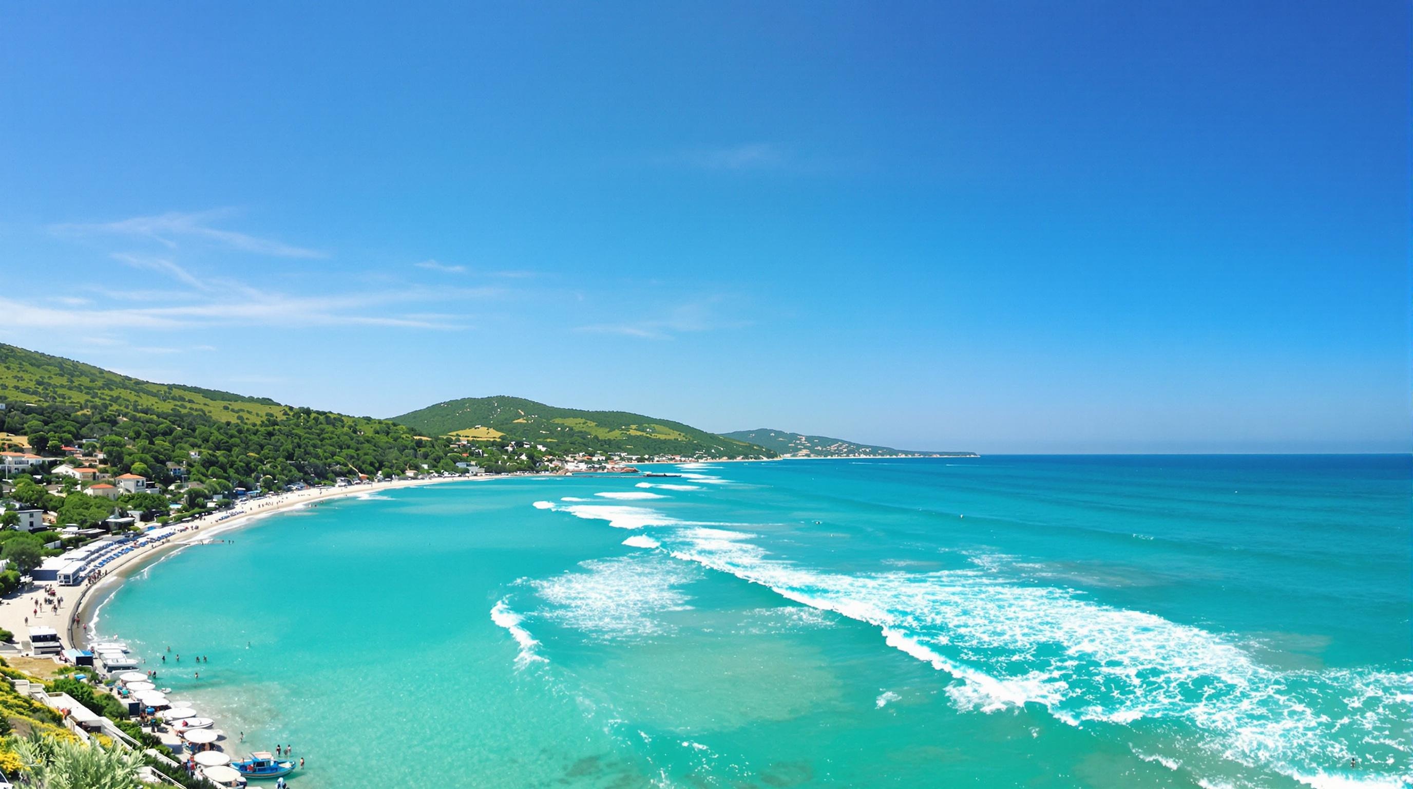 Vue aérienne de Livadhi Beach, Riviera albanaise