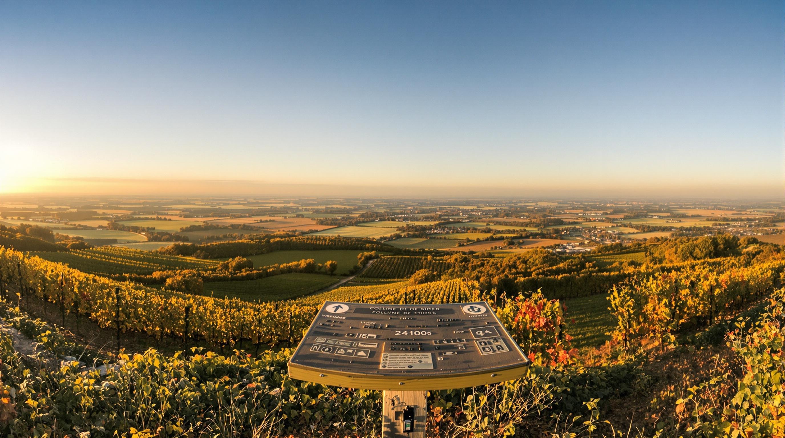 Vue panoramique depuis la Colline de Sion, vignobles lorrains, horizon sur la plaine et les Vosges