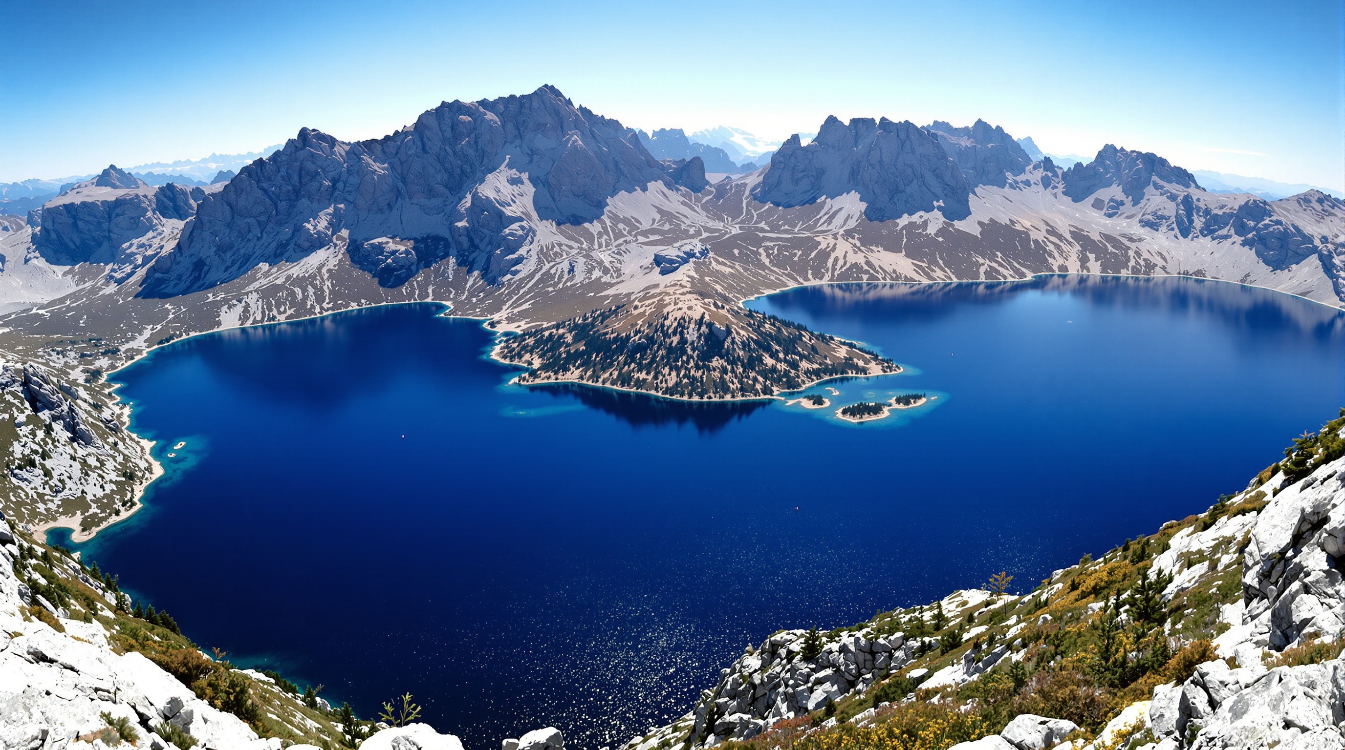 Vue panoramique du lac Melo depuis les hauteurs