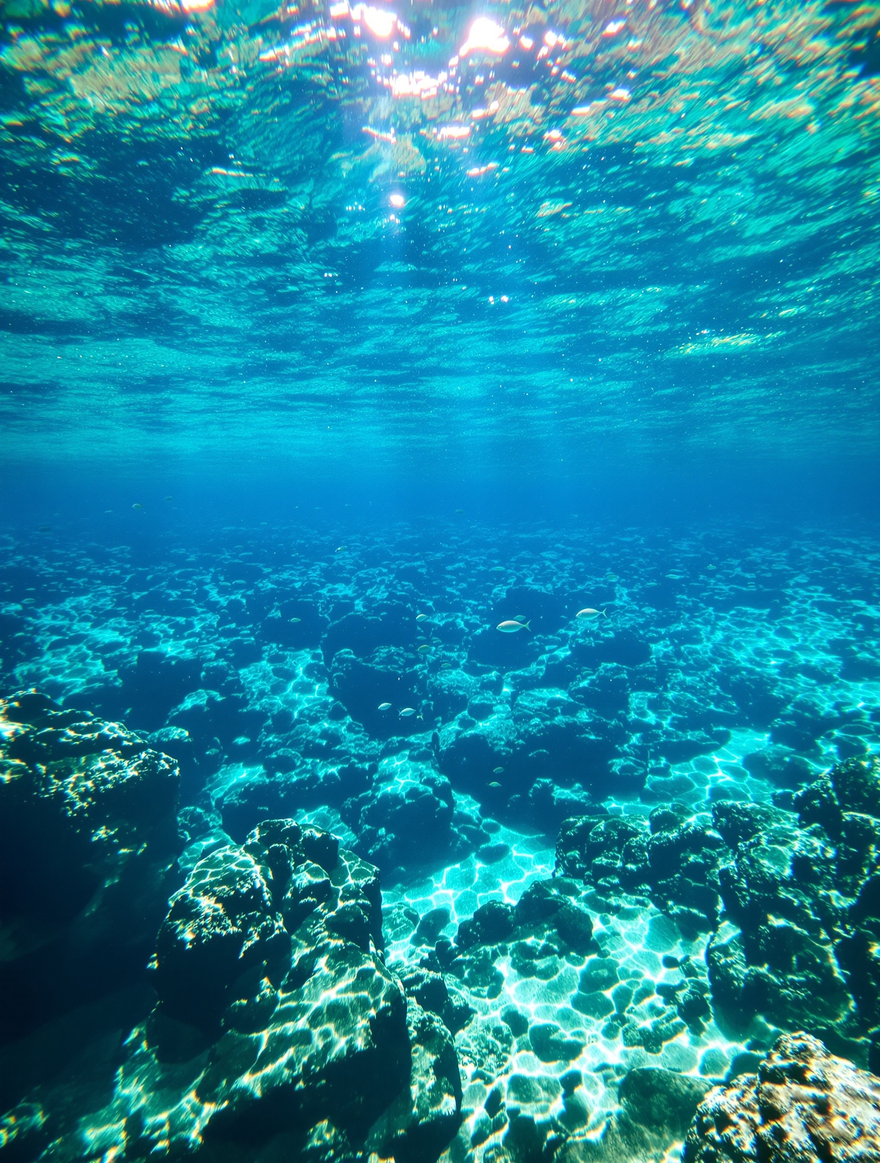 Vue sous-marine à Porto Limnionas : clarté de l'eau turquoise et poissons dans la crique de Zakynthos